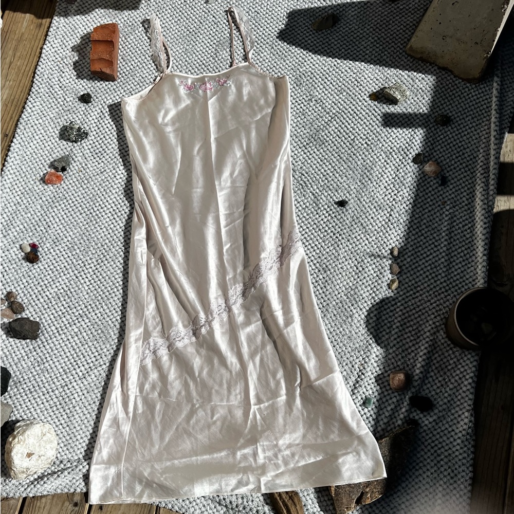 Floral lace pink satin slip/nightgown